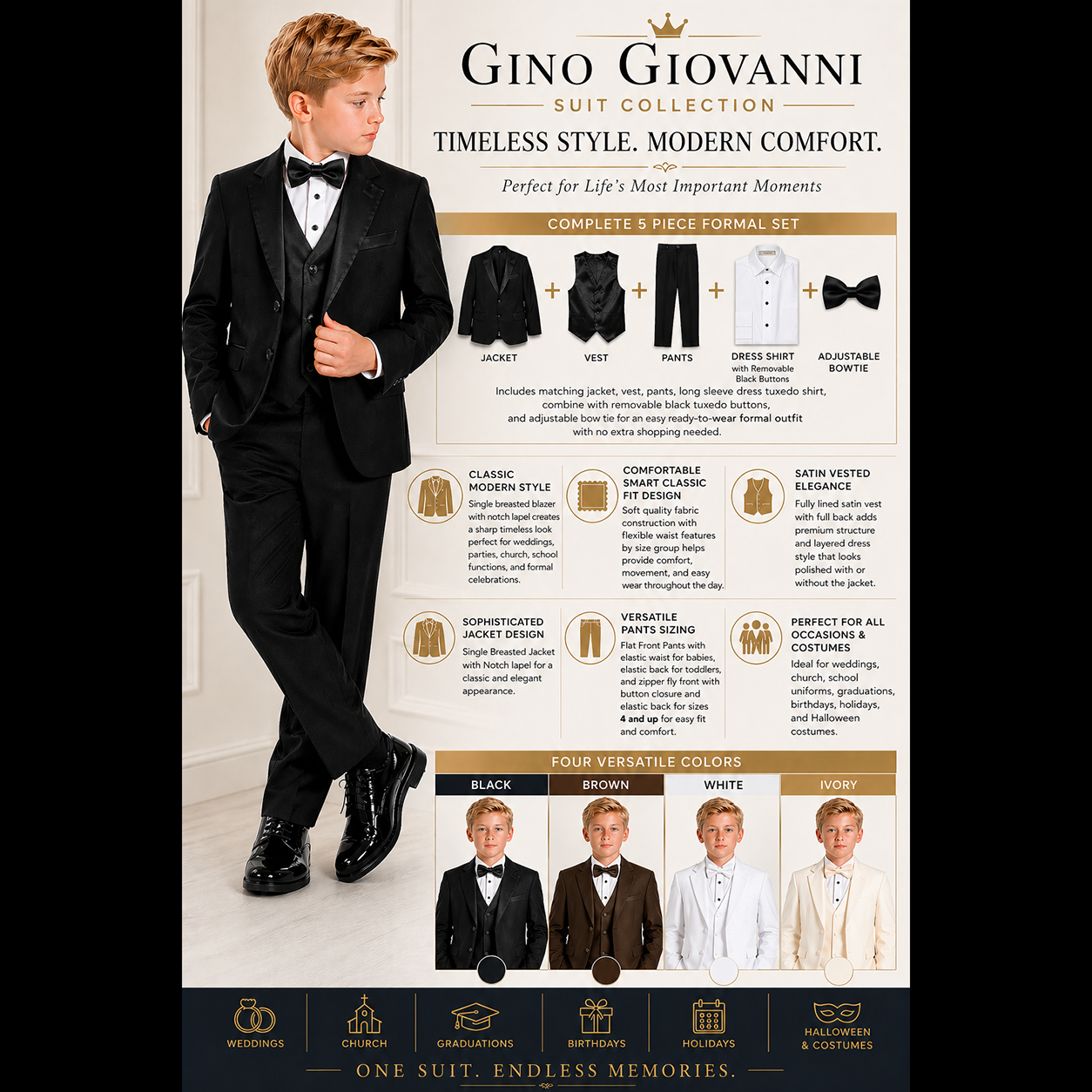Gino Giovanni Boys' 5-Piece Tuxedo Set