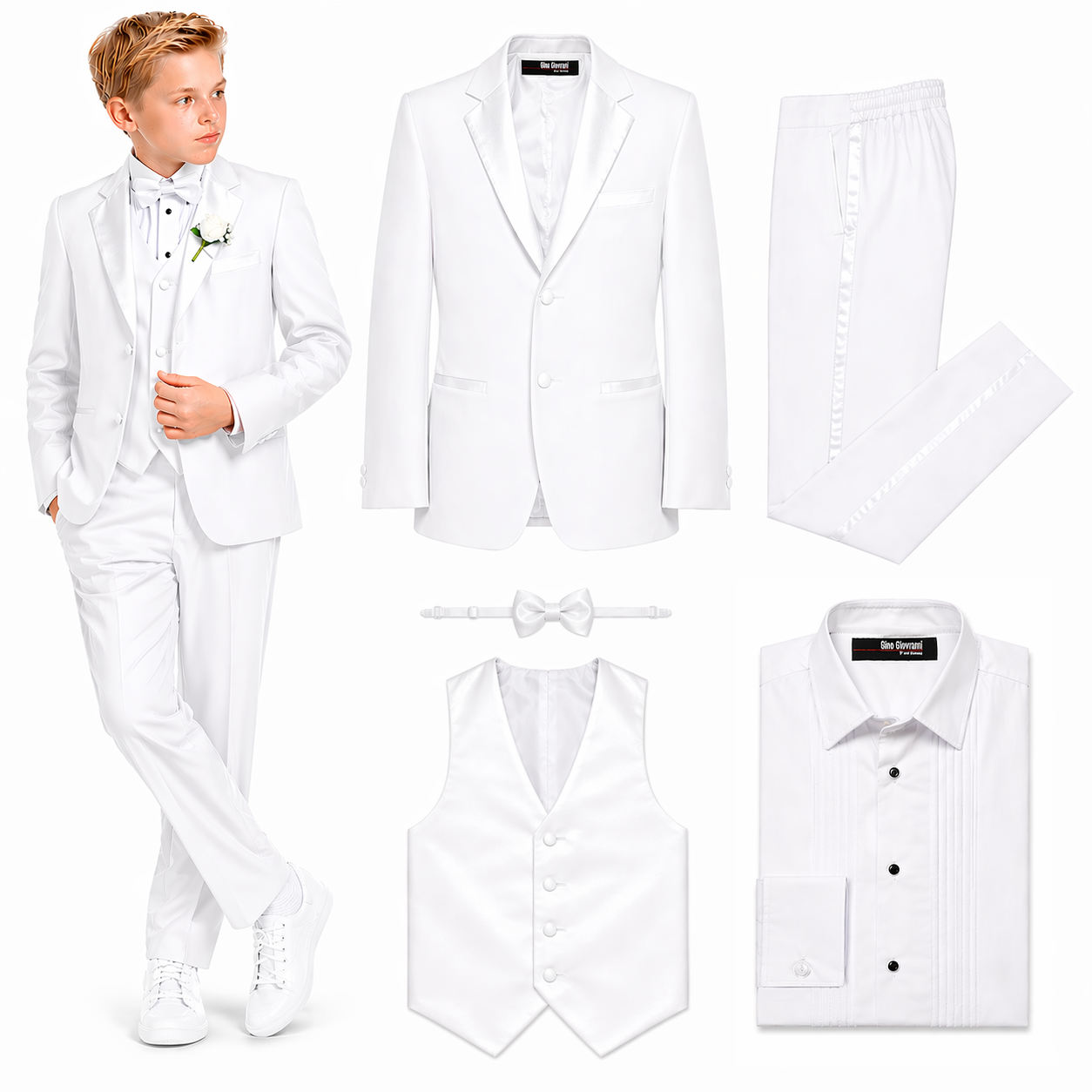 Gino Giovanni Boys' 5-Piece Tuxedo Set - White - 20