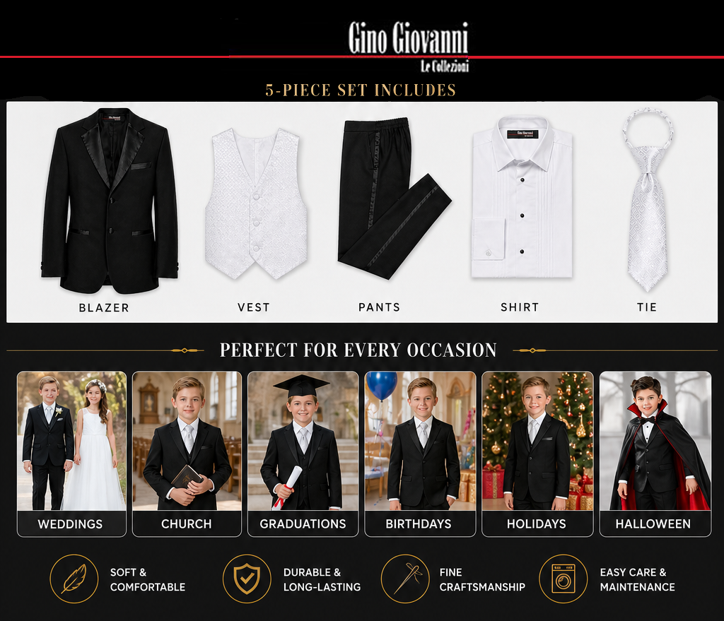 Gino Giovanni Boys' 5-Piece Formal Tuxedo Set GC212-GC260