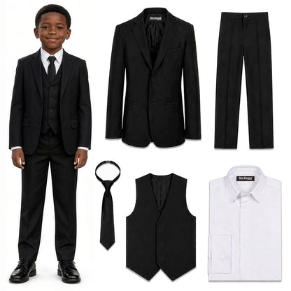 Gino Giovanni Boys’ Black 5-Piece Suit Set with Necktie – Secret Agent, Spy or Mobster Halloween Costume and Formal Outfit