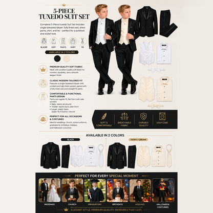 Gino Giovanni Boys' 5-Piece Formal Tuxedo Set GC212-GC260