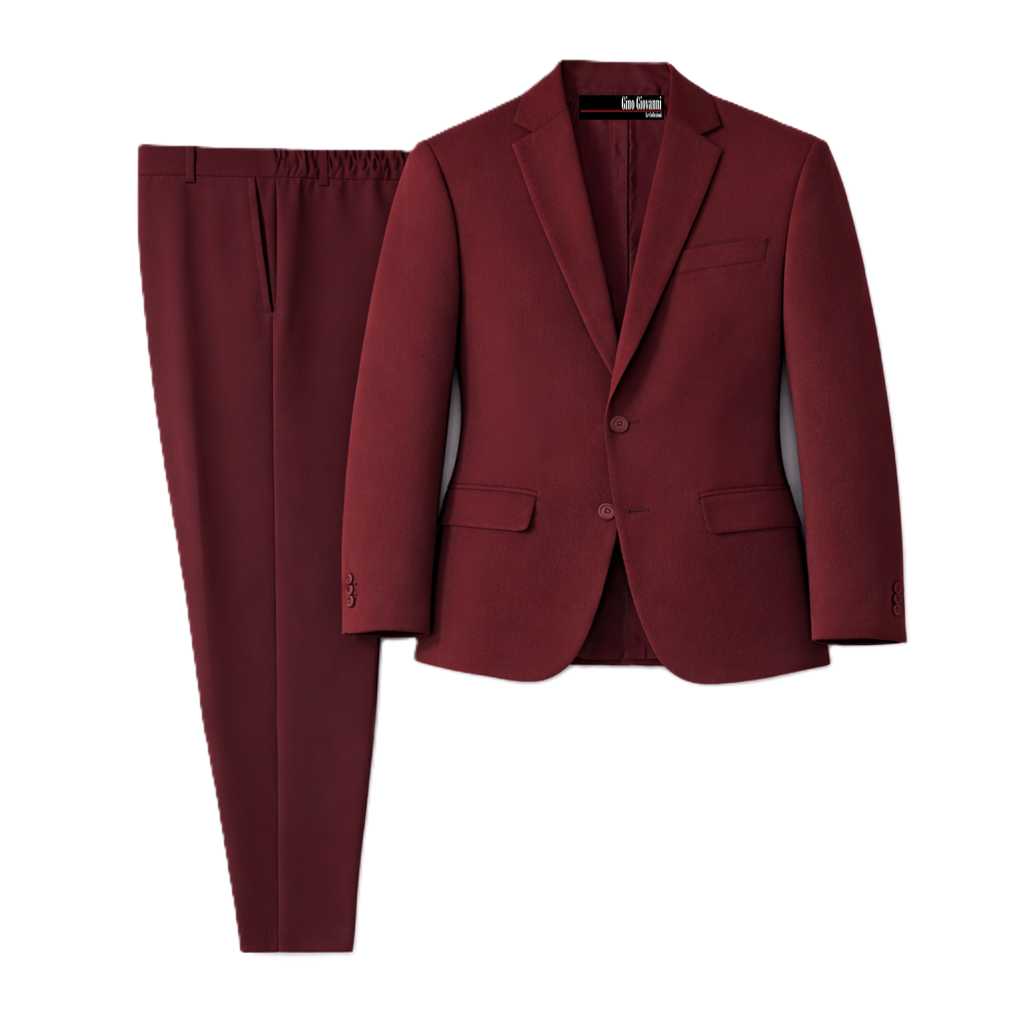 Gino Giovanni Boys 2-Piece Suit Set Formal Blazer Pants Classic Fit Kids Outfit - Burgundy / 3-6 Months
