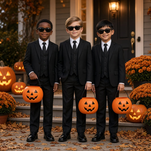 Gino Giovanni Boys’ Black 5-Piece Suit Set with Necktie – Secret Agent, Spy or Mobster Halloween Costume and Formal Outfit