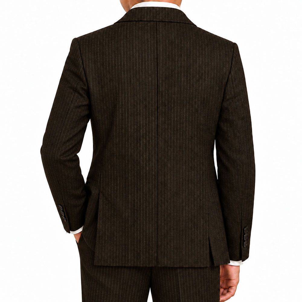 Johnnie Lene Boy's Suit Set: Blazer Vest Pants Shirt Tie Infants to Teen - Pinstripe Brown