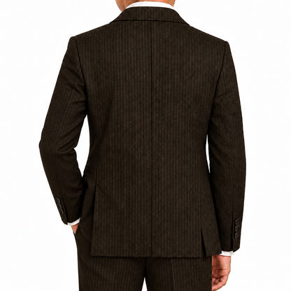 Johnnie Lene Boy's Suit Set: Blazer Vest Pants Shirt Tie Infants to Teen - Pinstripe Brown