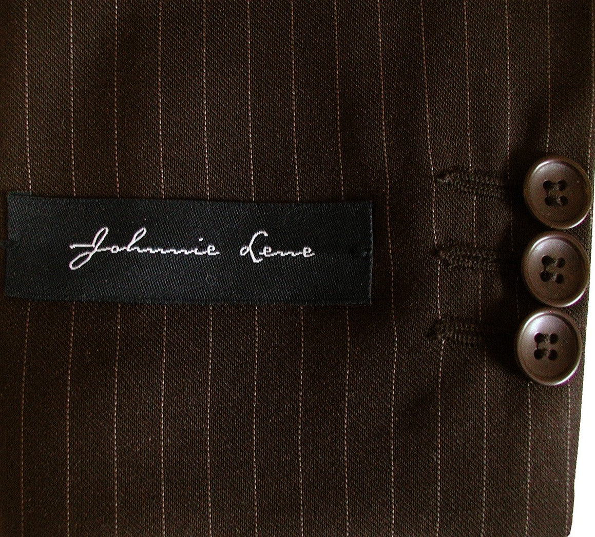 Johnnie Lene Boy's Suit Set: Blazer Vest Pants Shirt Tie Infants to Teen - Pinstripe Brown