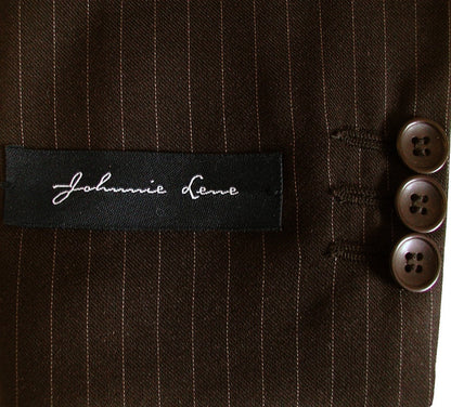 Johnnie Lene Boy's Suit Set: Blazer Vest Pants Shirt Tie Infants to Teen - Pinstripe Brown