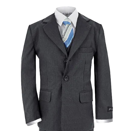 Johnnie Lene Boy's Suit Set: Blazer Vest Pants Shirt Tie Infants to Teen - Charcoal Gray