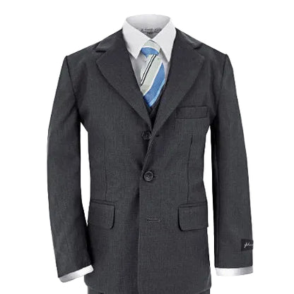 Johnnie Lene Boy's Suit Set: Blazer Vest Pants Shirt Tie Infants to Teen - Charcoal Gray