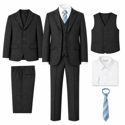 Johnnie Lene Boy's Suit Set: Blazer Vest Pants Shirt Tie Infants to Teen - Charcoal Gray