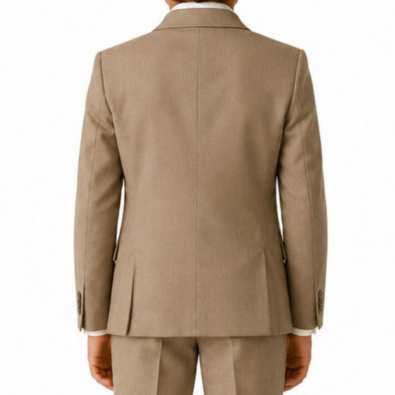 Johnnie Lene Boy's Suit Set: Blazer Vest Pants Shirt Tie Infants to Teen - Natural Beige