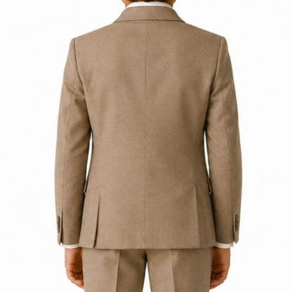 Johnnie Lene Boy's Suit Set: Blazer Vest Pants Shirt Tie Infants to Teen - Natural Beige