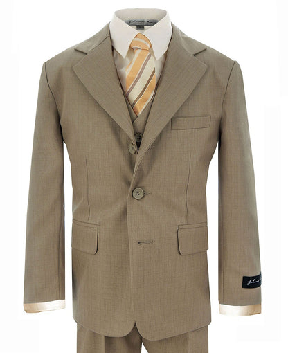 Johnnie Lene Boy's Suit Set: Blazer Vest Pants Shirt Tie Infants to Teen - Natural Beige