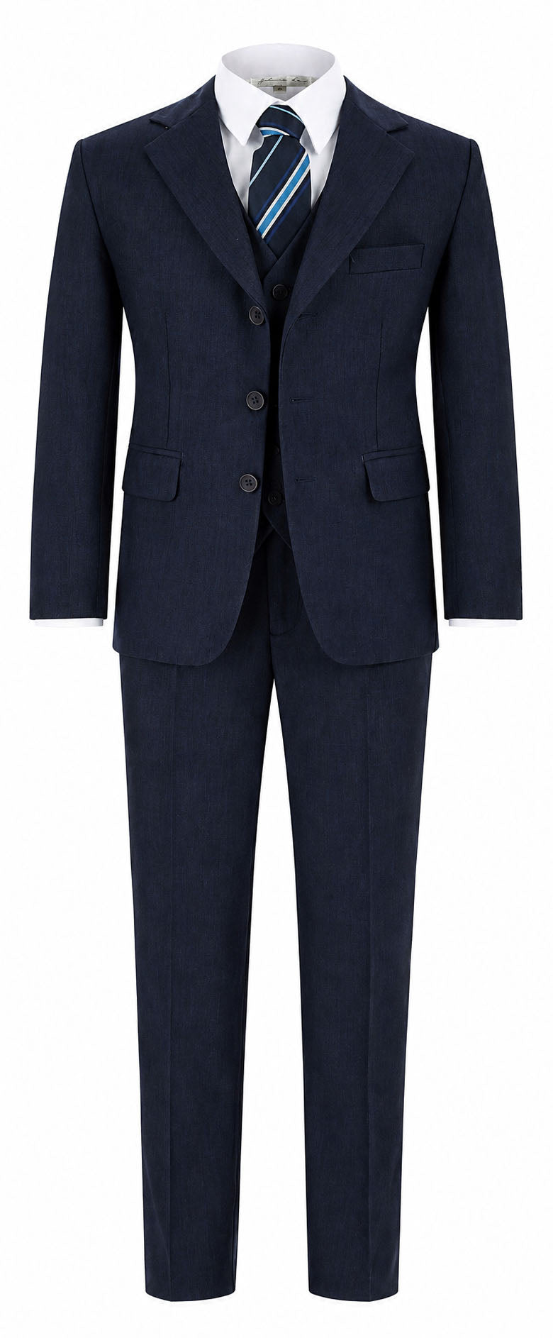 Johnnie Lene Boy's Suit Set: Blazer Vest Pants Shirt Tie Infants to Teen - Navy