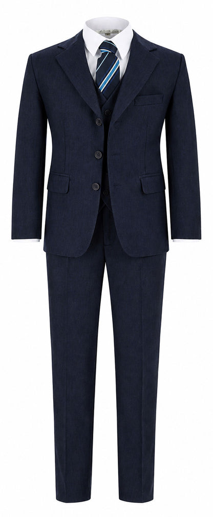 Johnnie Lene Boy's Suit Set: Blazer Vest Pants Shirt Tie Infants to Teen - Navy