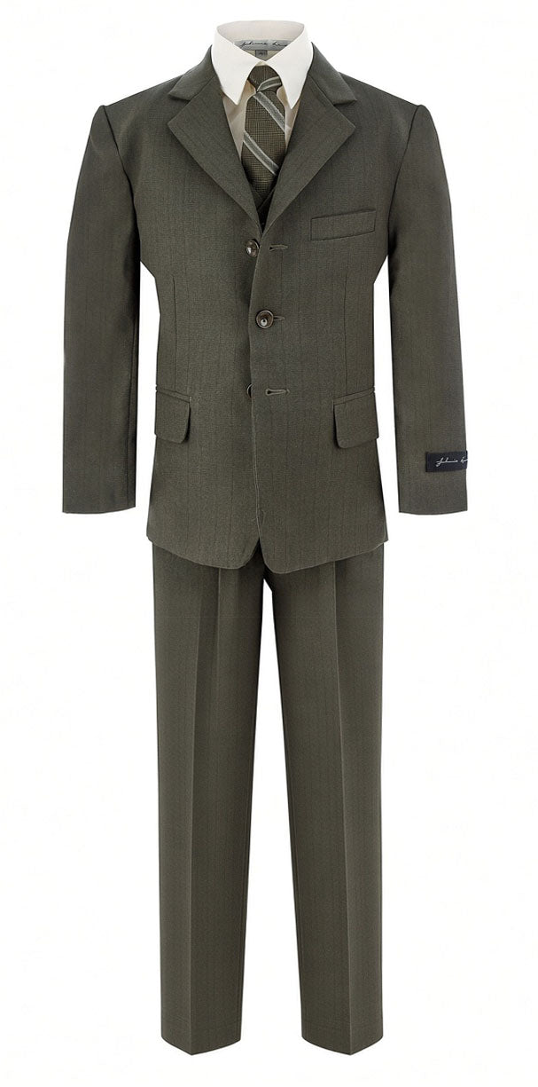 Johnnie Lene Boy's Suit Set: Blazer Vest Pants Shirt Tie Infants to Teen - Olive
