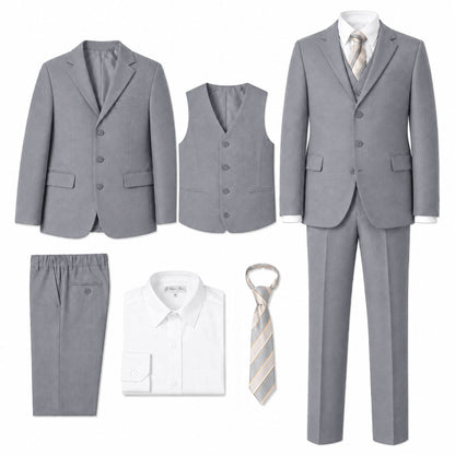 Johnnie Lene Boy's Suit Set: Blazer Vest Pants Shirt Tie Infants to Teen - Silver Gray