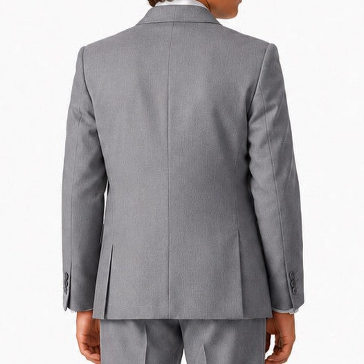 Johnnie Lene Boy's Suit Set: Blazer Vest Pants Shirt Tie Infants to Teen - Silver Gray