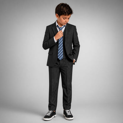 Johnnie Lene Boy's Suit Set: Blazer Vest Pants Shirt Tie Infants to Teen - Charcoal Gray