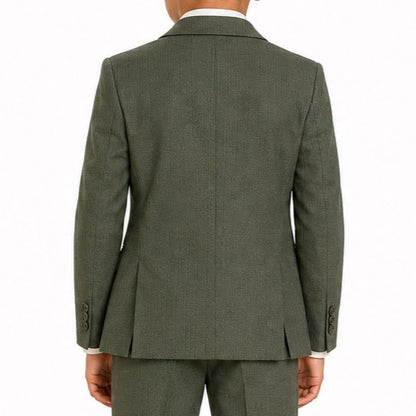 Johnnie Lene Boy's Suit Set: Blazer Vest Pants Shirt Tie Infants to Teen - Olive