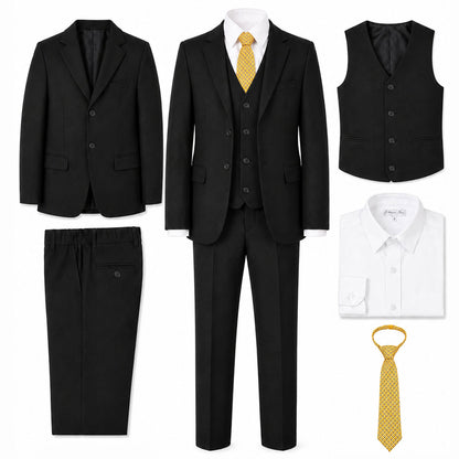 Johnnie Lene Boy's Suit Set: Blazer Vest Pants Shirt Tie Infants to Teen - Black