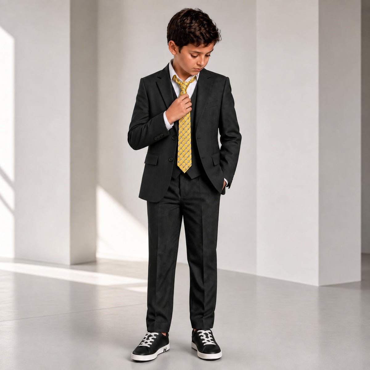 Johnnie Lene Boy's Suit Set: Blazer Vest Pants Shirt Tie Infants to Teen - Black