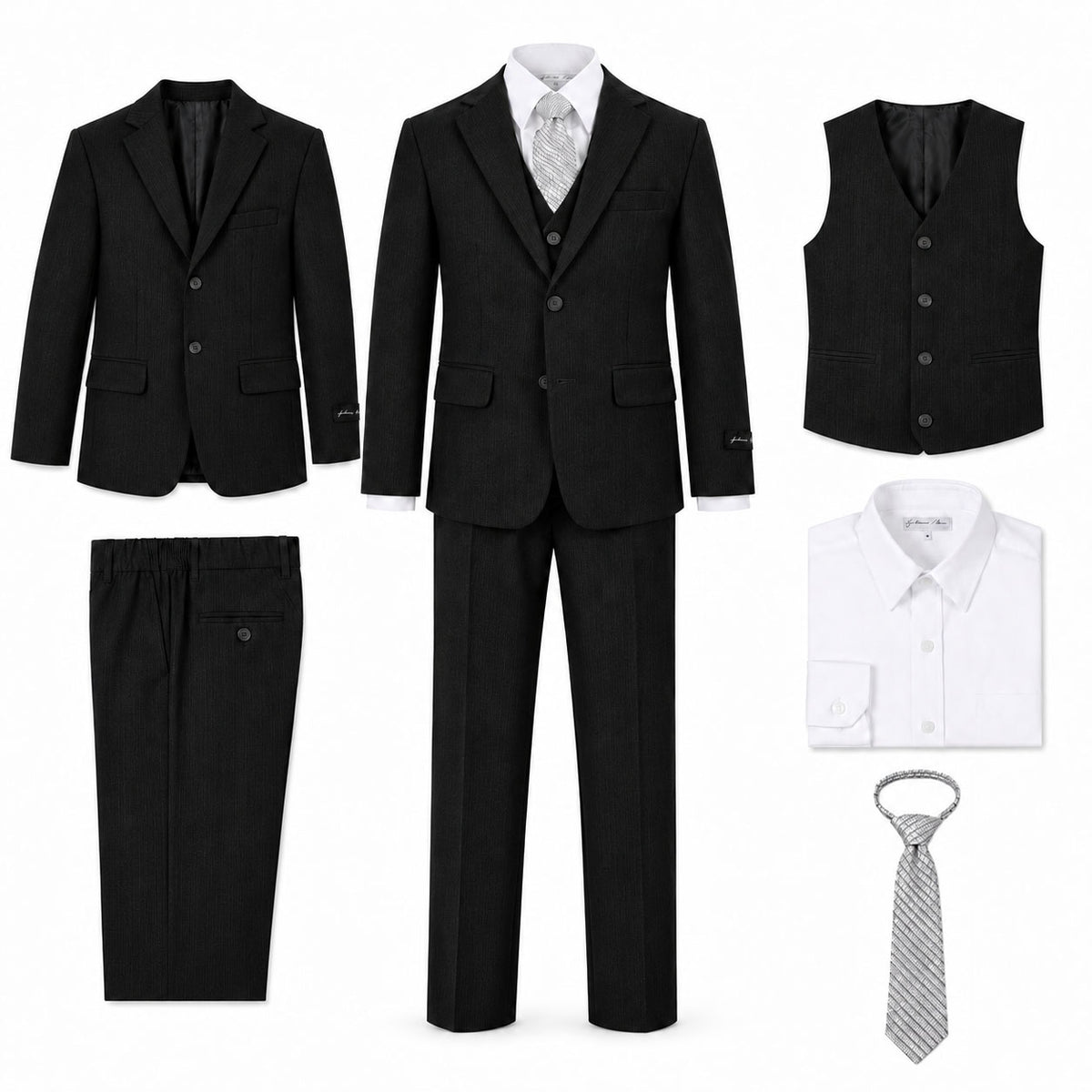 Johnnie Lene Boy's Suit Set: Blazer Vest Pants Shirt Tie Infants to Teen - Charcoal