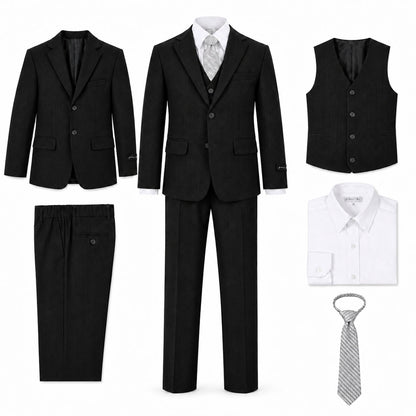 Johnnie Lene Boy's Suit Set: Blazer Vest Pants Shirt Tie Infants to Teen - Charcoal