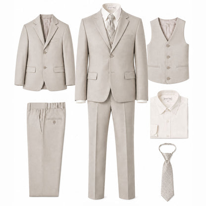 Johnnie Lene Boy's Suit Set: Blazer Vest Pants Shirt Tie Infants to Teen - Natural