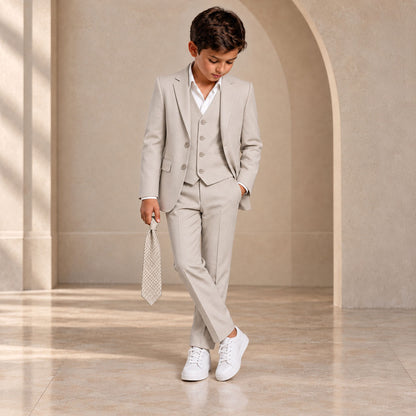 Johnnie Lene Boy's Suit Set: Blazer Vest Pants Shirt Tie Infants to Teen - Natural