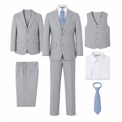 Johnnie Lene Boy's Suit Set: Blazer Vest Pants Shirt Tie Infants to Teen - Silver