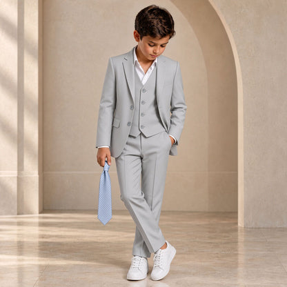 Johnnie Lene Boy's Suit Set: Blazer Vest Pants Shirt Tie Infants to Teen - Silver