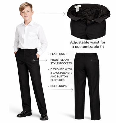 Johnnie Lene Boys Dress Pants Formal Flat Front Straight Fit Tailored Dress Slacks (Royal Blue)