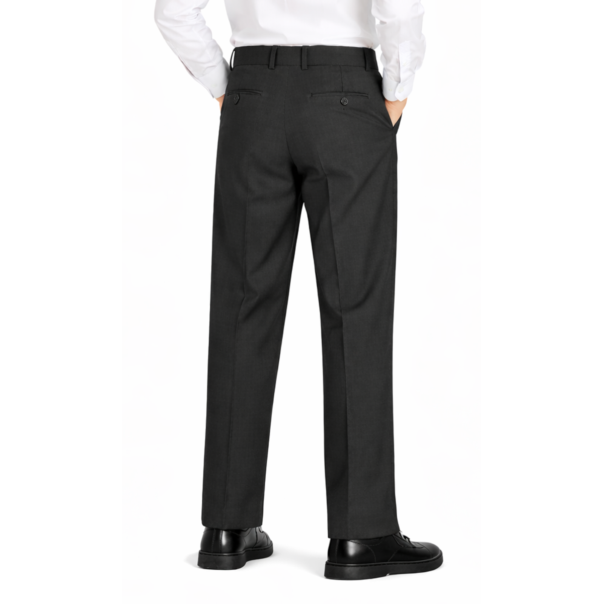 Johnnie Lene boys flat front dress pants back view Charcoal