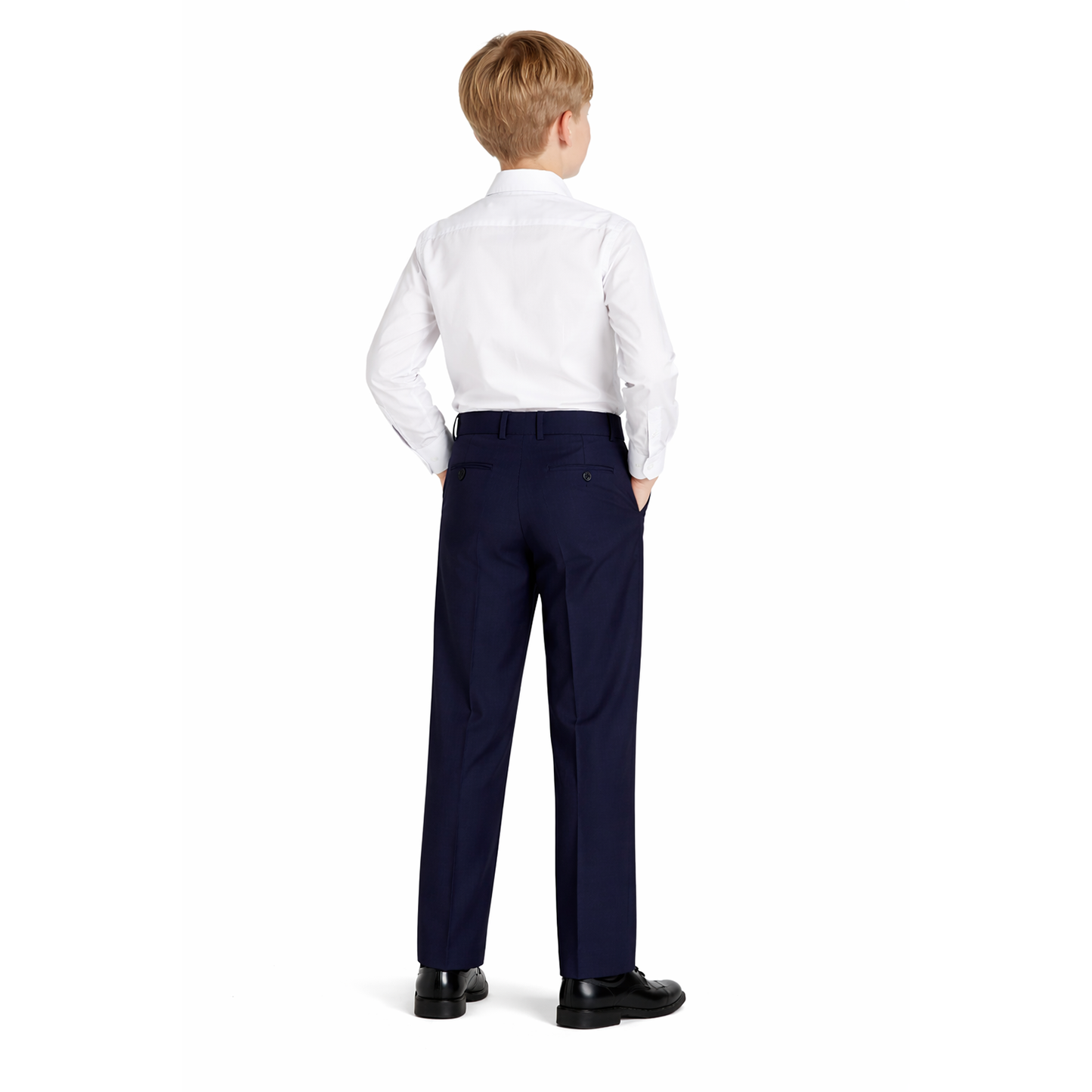 Johnnie Lene Boys Dress Pants Formal Flat Front Straight Fit Tailored Dress Slacks (Navy)