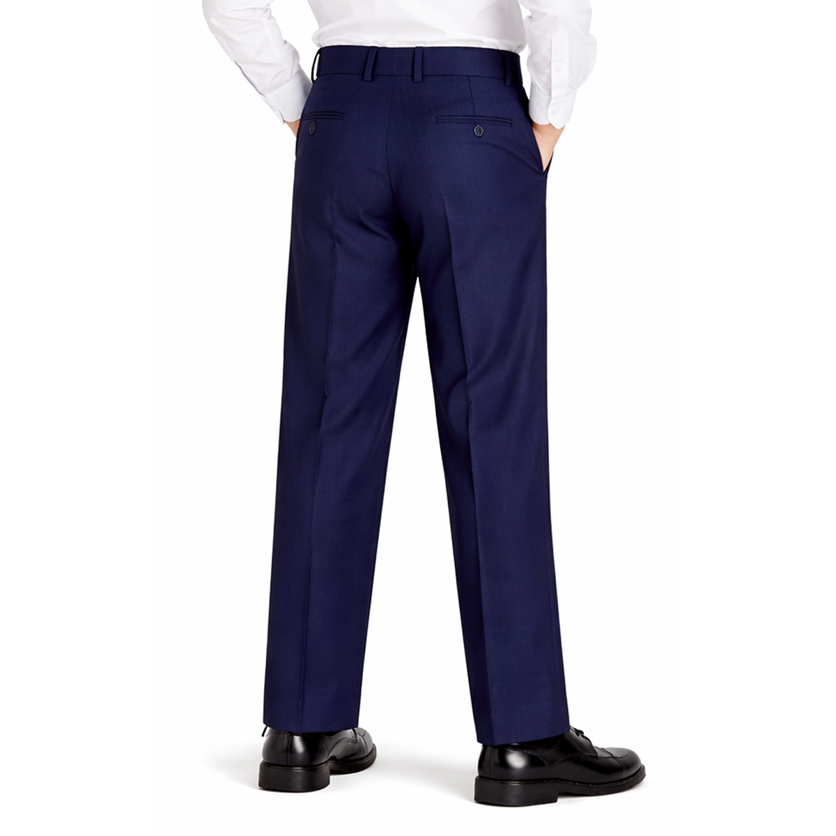 Johnnie Lene boys flat front dress pants back view Royal Blue