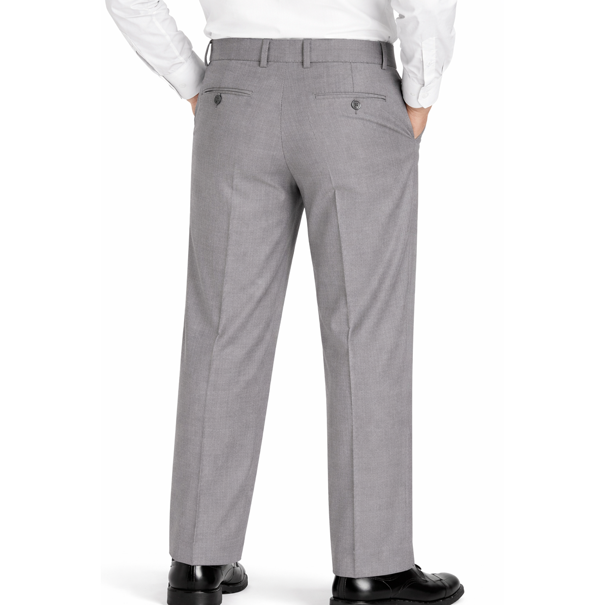 Johnnie Lene boys flat front dress pants back view Silver