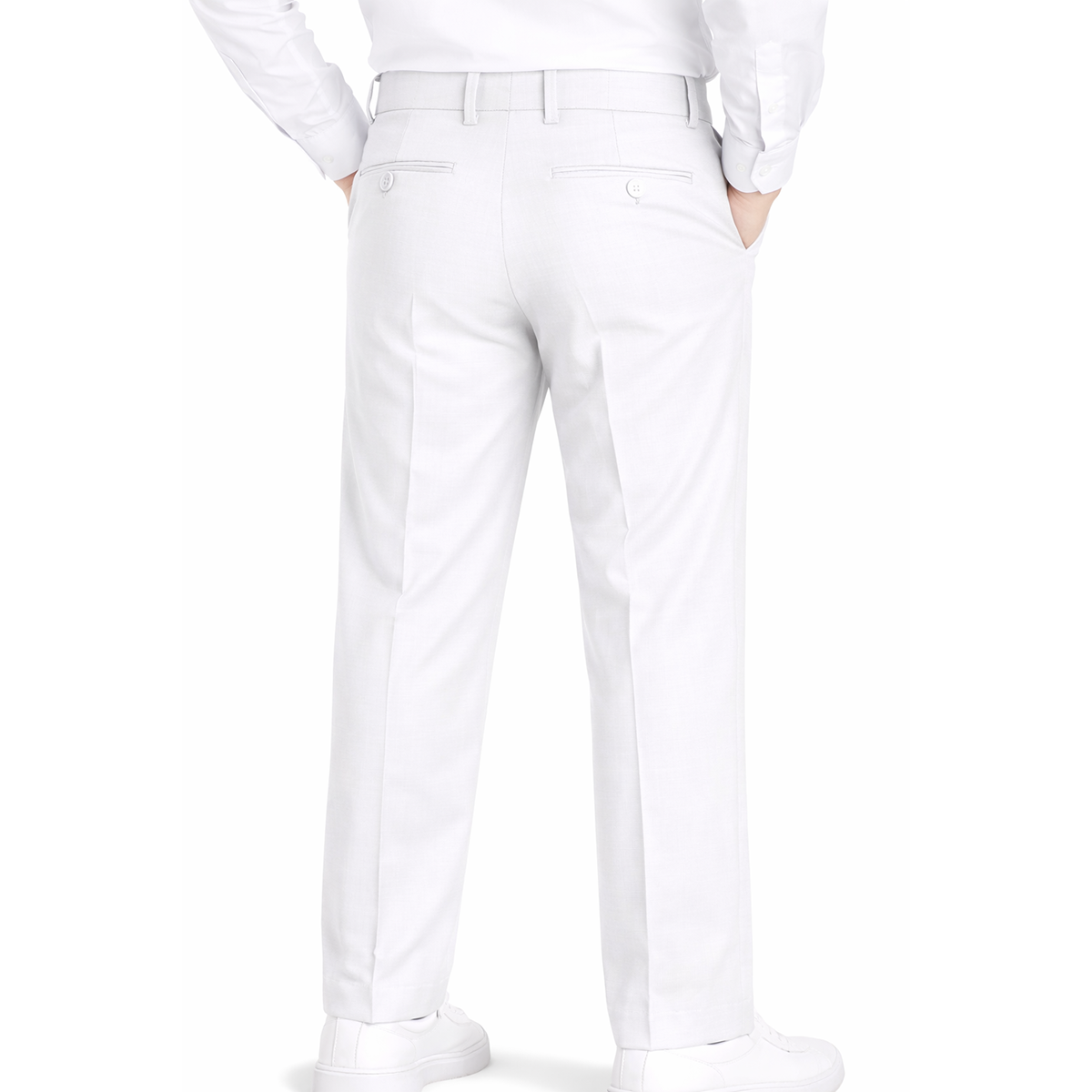 Johnnie Lene boys flat front dress pants back view White