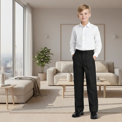 Johnnie Lene Boys' Flat Front Dress Pants Formal Straight Fit Slacks (Charcoal)