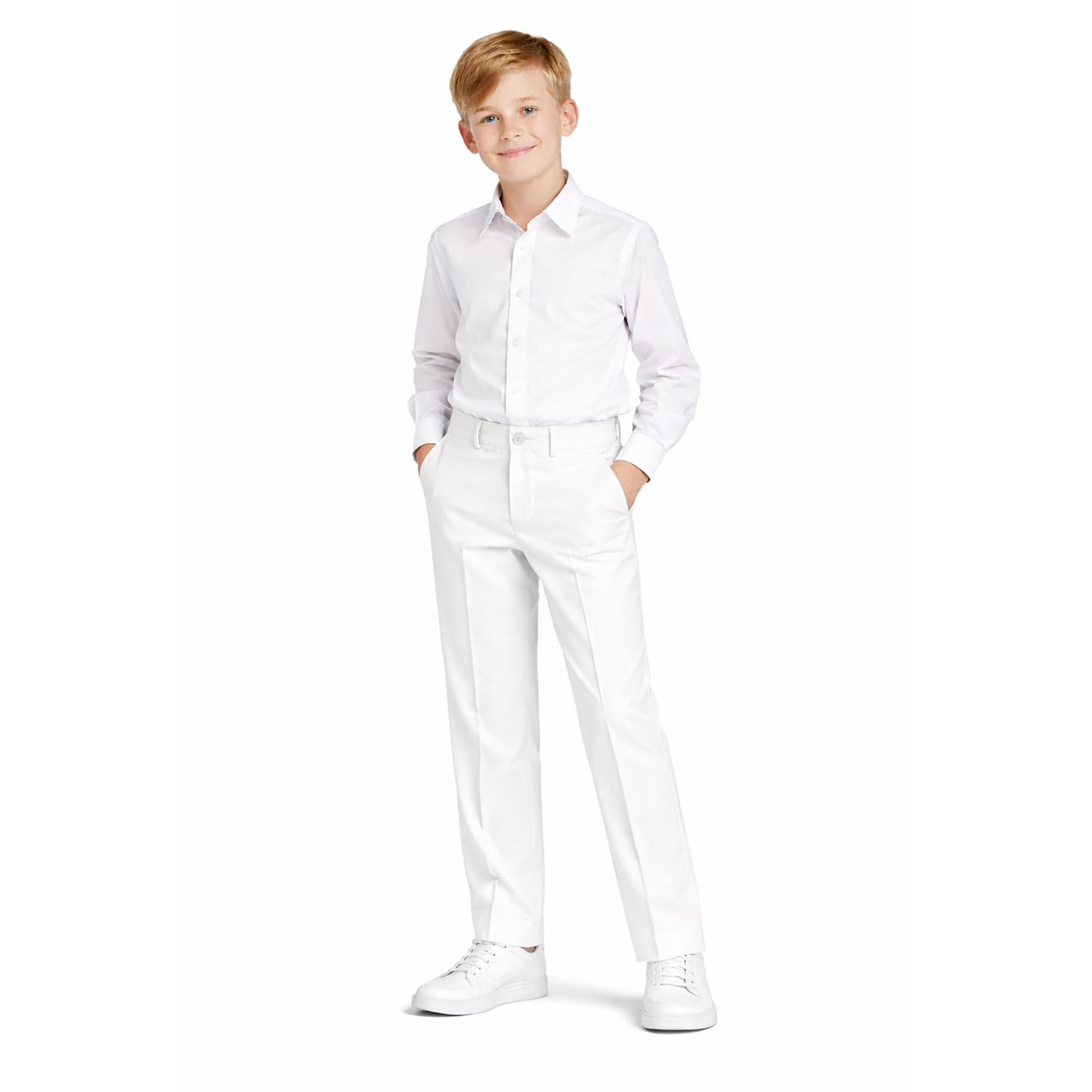 Johnnie Lene Boys Dress Pants Formal Flat Front Straight Fit Tailored Dress Slacks (White)