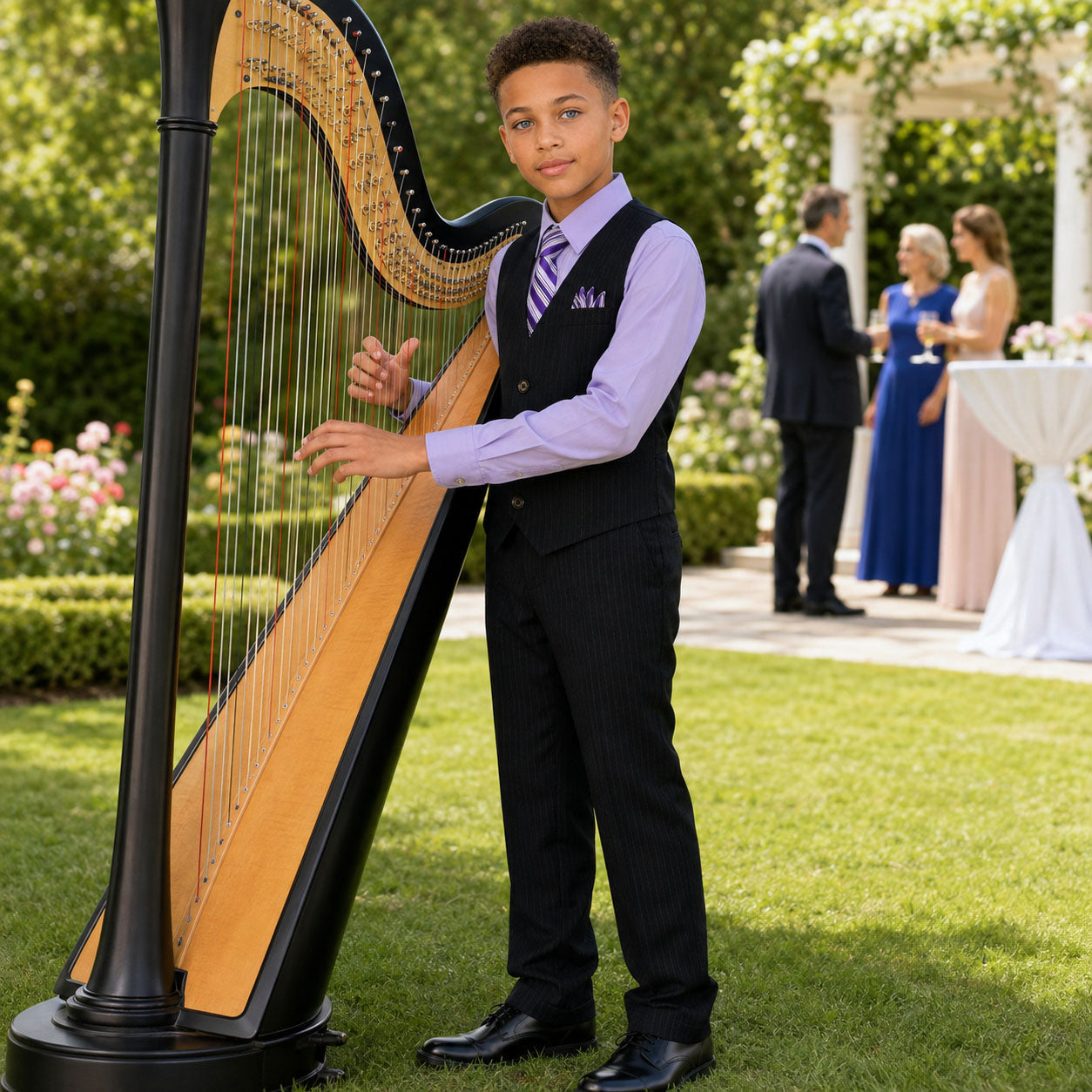 Johnnie Lene Boys 5-Piece Pinstripe Formal Vest Set - Gray Collection image 3