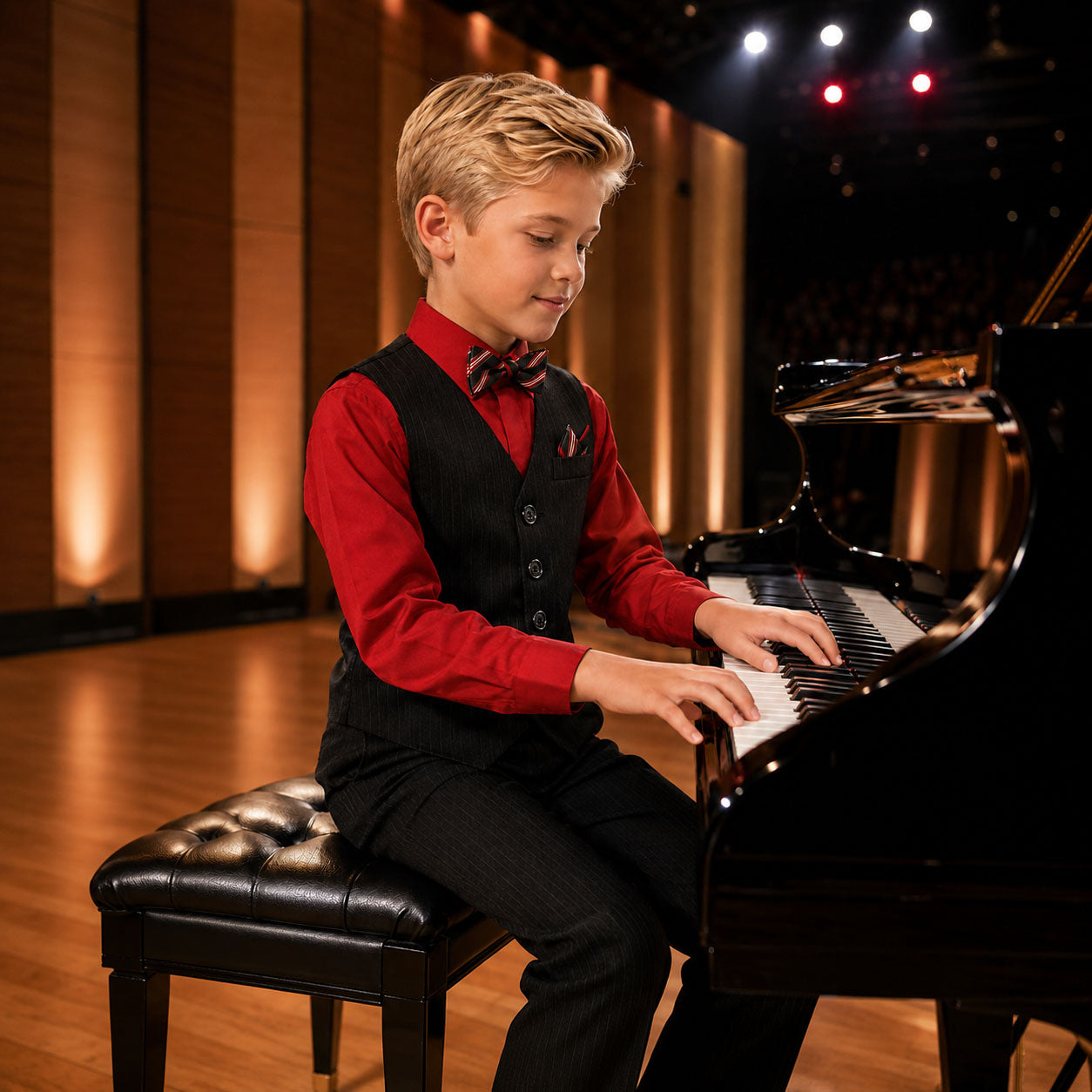 Johnnie Lene Boys 5-Piece Pinstripe Formal Vest Set - Gray Collection image 4