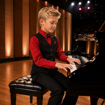 Johnnie Lene Boys 5-Piece Pinstripe Formal Vest Set - Gray Collection image 4