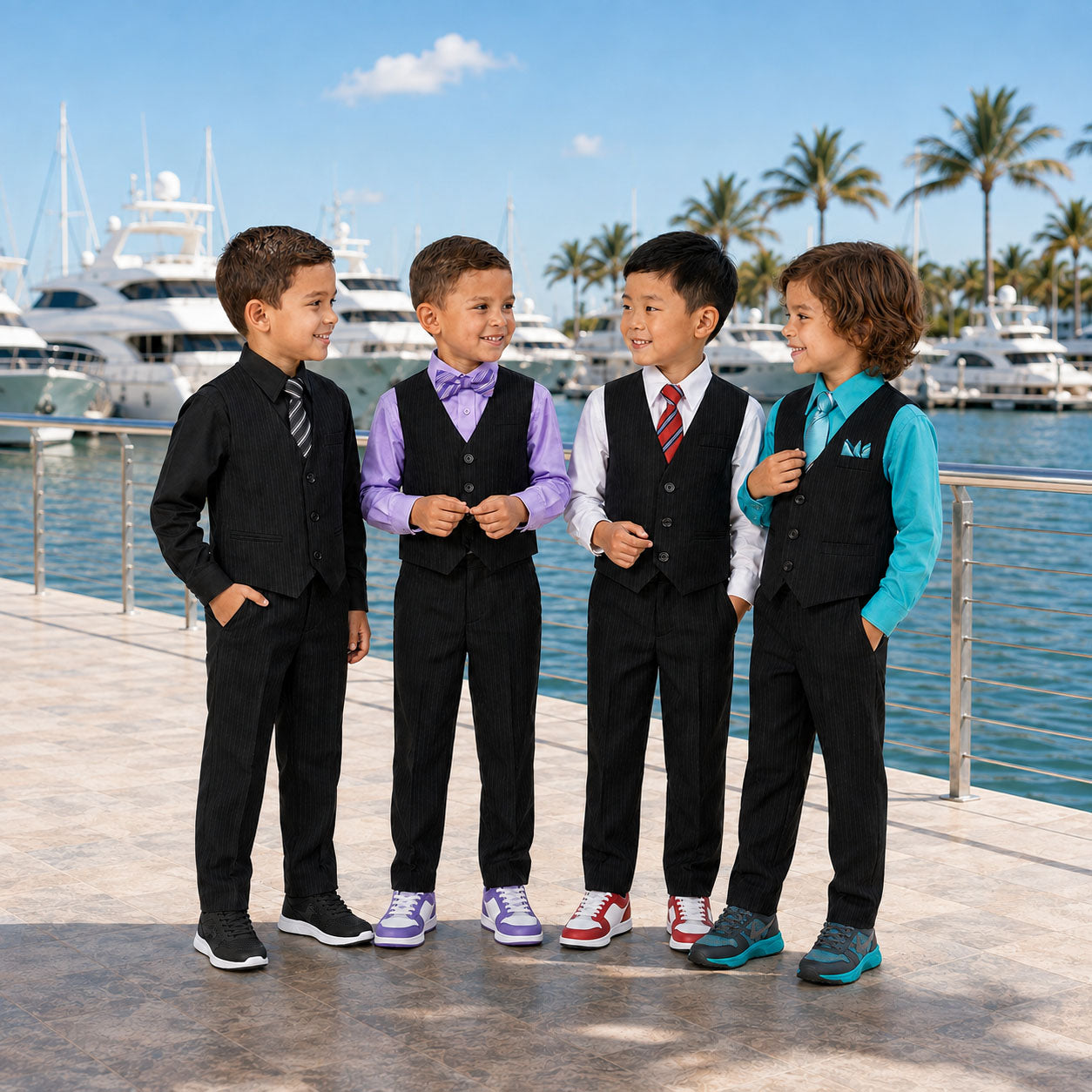 Johnnie Lene Boys 5-Piece Pinstripe Formal Vest Set - Gray Collection image 5