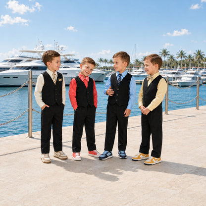 Johnnie Lene Boys 5-Piece Pinstripe Formal Vest Set - Gray Collection image 6