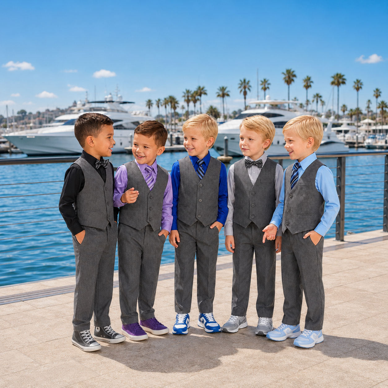 Johnnie Lene Boys 5-Piece Pinstripe Formal Vest Set - Gray Collection image 7