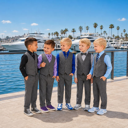 Johnnie Lene Boys 5-Piece Pinstripe Formal Vest Set - Gray Collection image 7