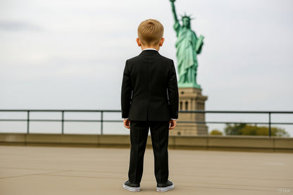 Johnnie Lene Boys 4-Piece Suit Set – Slim Fit Formal Outfit with Vest & Tie - Black