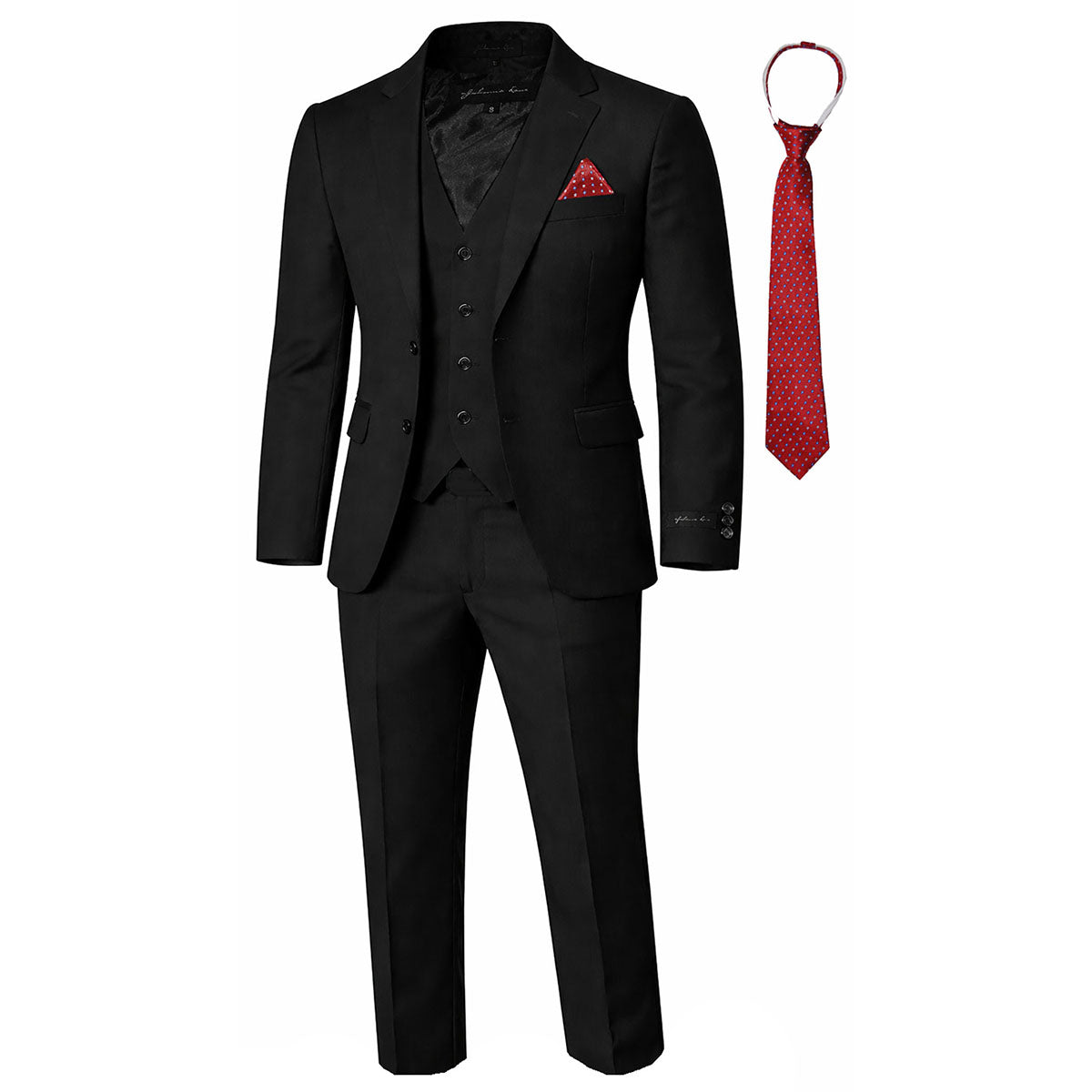 Johnnie Lene Boys 4-Piece Suit Set – Slim Fit Formal Outfit with Vest & Tie - Black - 20