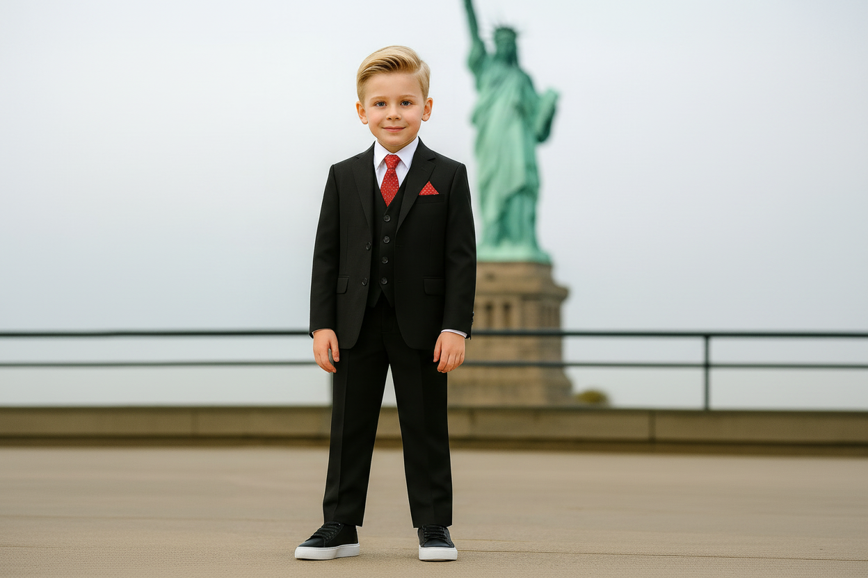 Johnnie Lene Boys 4-Piece Suit Set – Slim Fit Formal Outfit with Vest & Tie - Black